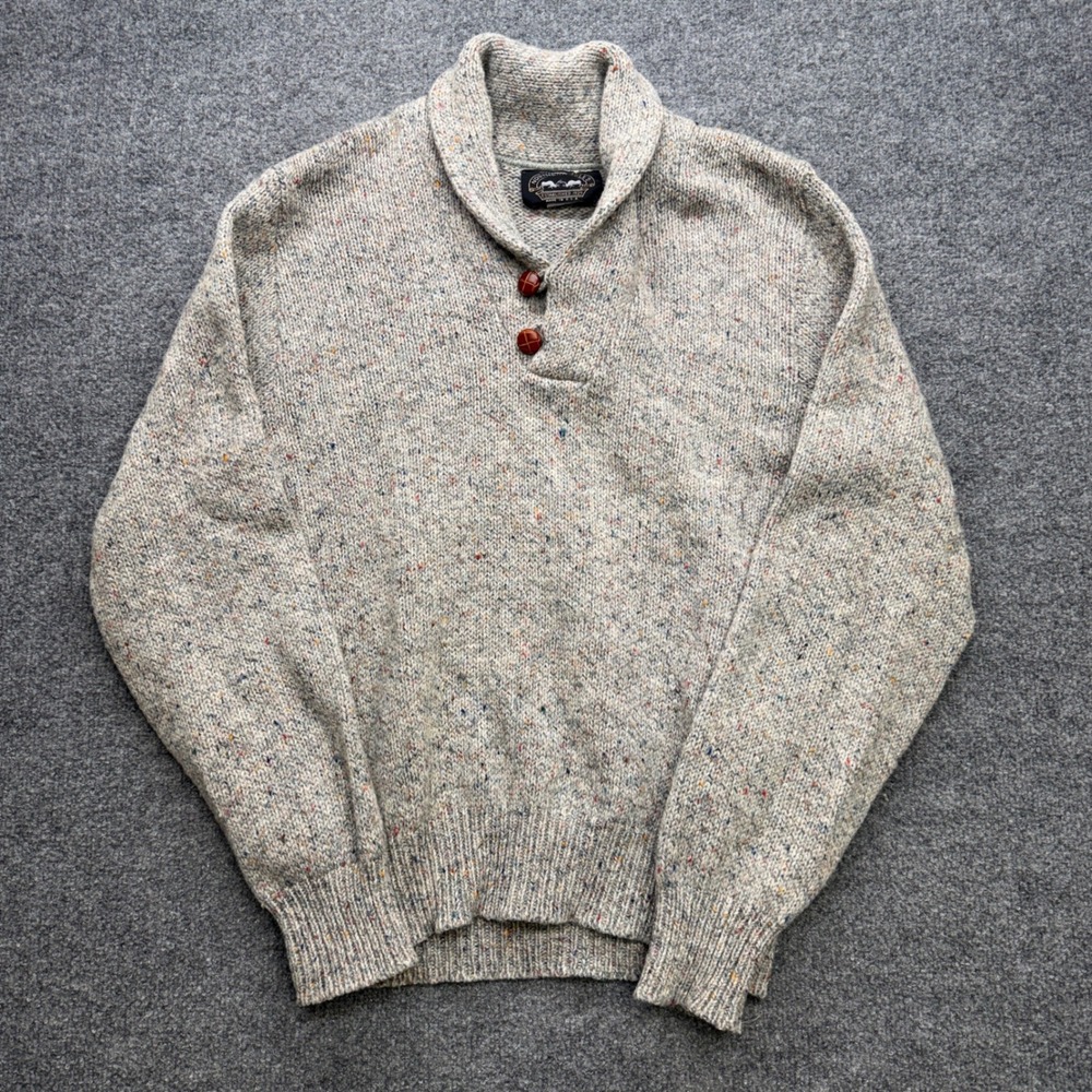 Northern Isles Mens XL Vintage Wool Donegal Fleck Shawl Collar Sweater Grey USA